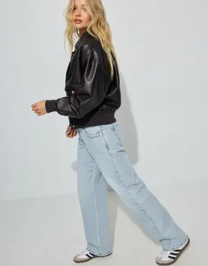 Washed Faux Leather Bomber