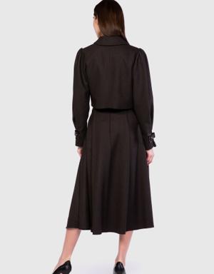 Leather Buckle Detail Ankle Length Voluminous Black Skirt