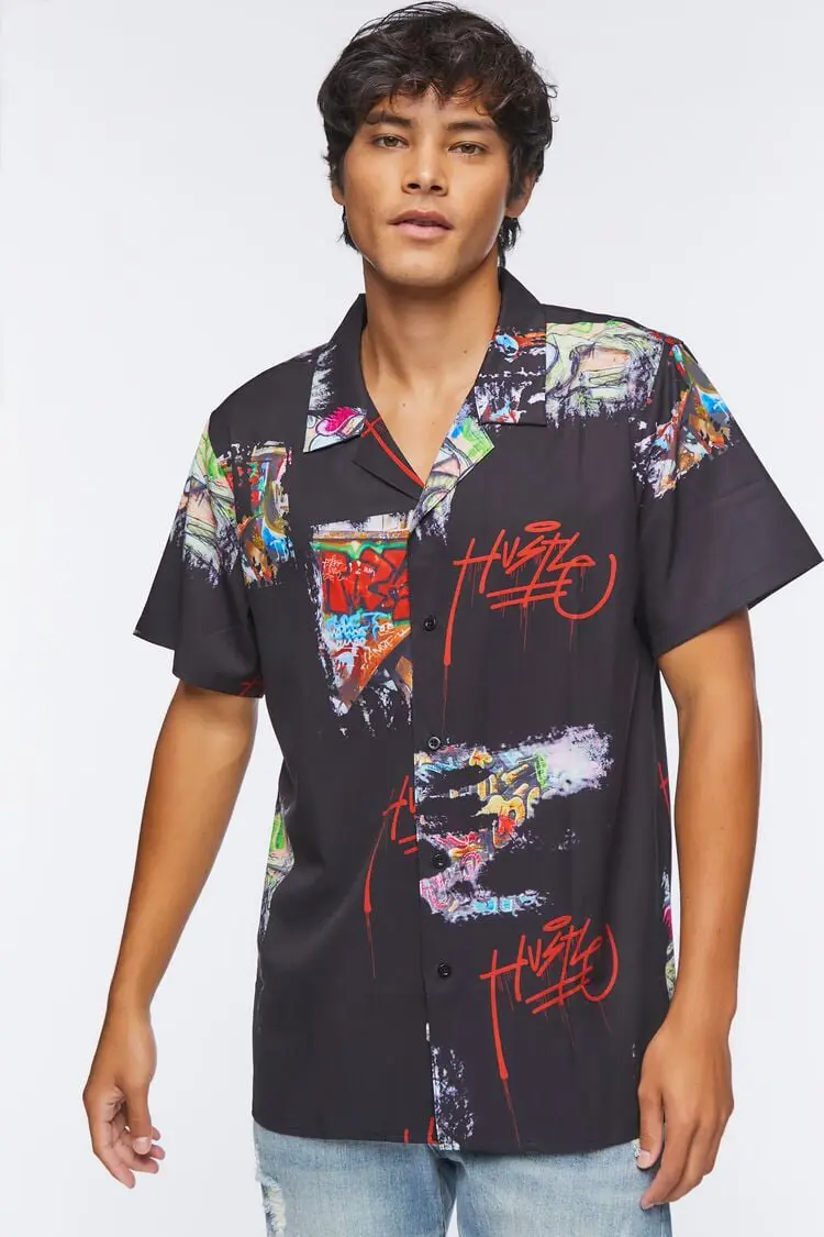 Forever 21 Forever 21 Hustle Graffiti Graphic Shirt Black/Multi. 1