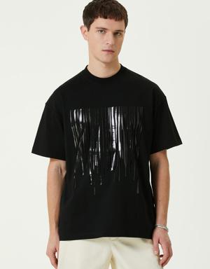 Siyah Metalik Baskılı T-shirt
