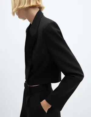 Satin-detailed cropped blazer