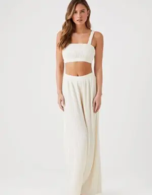 Forever 21 Chiffon Crop Top &amp; Pants Set Ivory