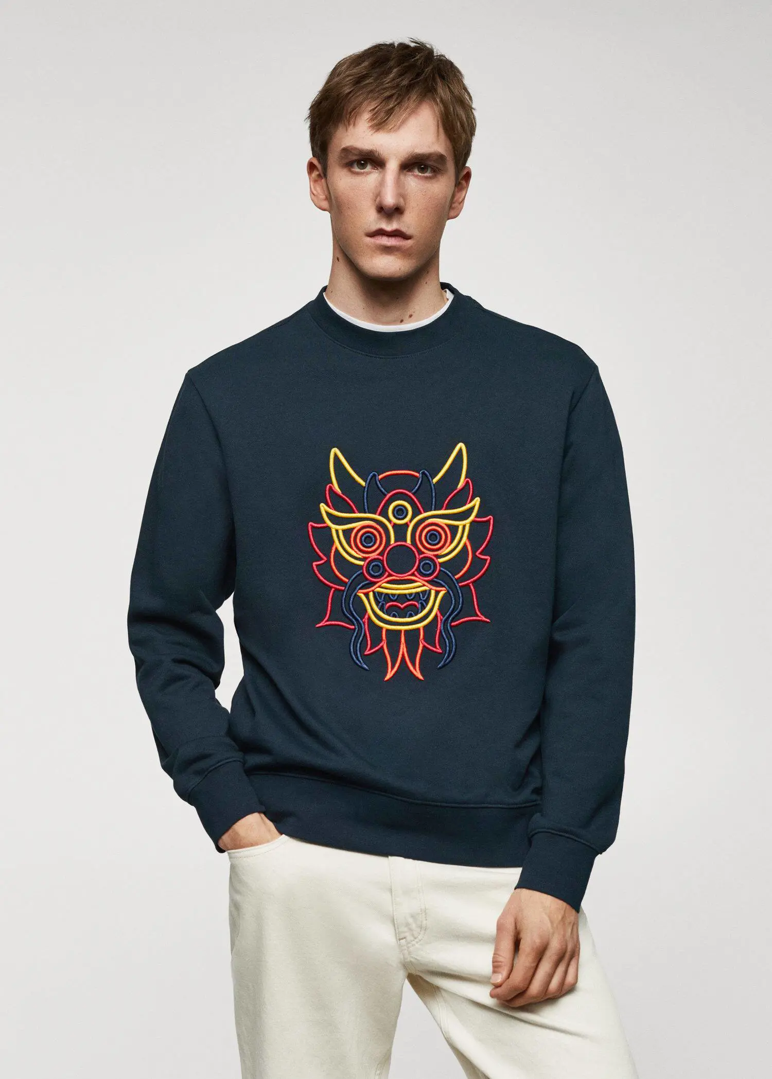 Mango 100% cotton sweatshirt embroidered detail. 1