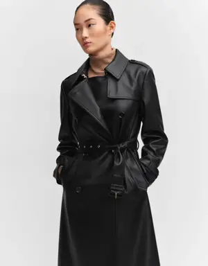 Leather-effect trench coat