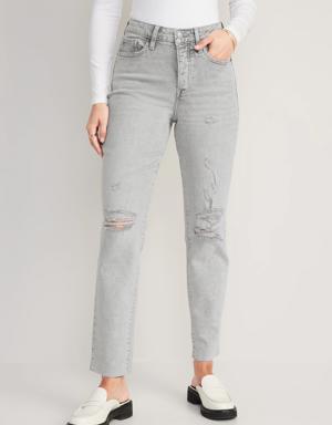 High-Waisted Button-Fly OG Straight Ripped Gray Cut-Off Jeans for Women gray