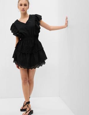 PROJECT GAP 100% Organic Cotton Eyelet Ruffle Mini Dress black
