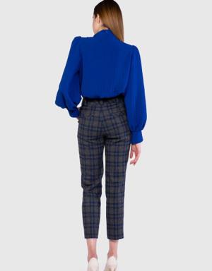 Plaid Wool Anthracite Carrot Trousers