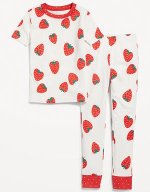 Matching Gender-Neutral Snug-Fit Printed Pajama Set for Kids pink