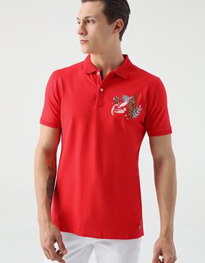 Tween Kırmızı Nakışlı %100 Pamuk T-Shirt