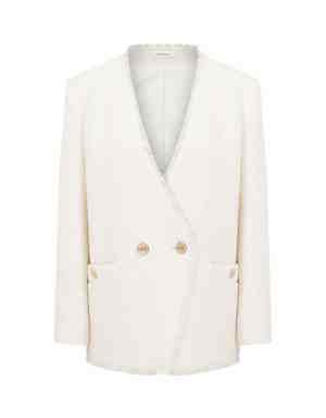 Gold Buttoned Double Breasted Tweed Cream Jacket