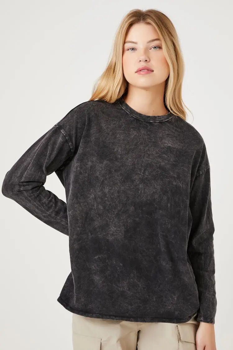 Forever 21 Forever 21 Mineral Wash Long Sleeve Top Charcoal. 1