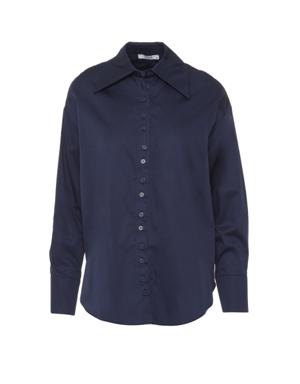 Navy Oversized Shirt With Wide Collar Button Detail