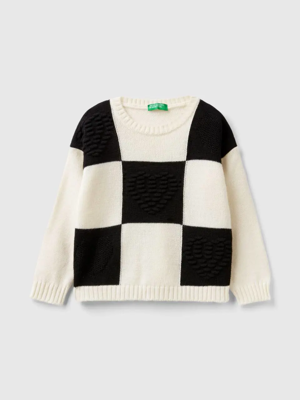 Benetton checkered sweater with hearts. 1