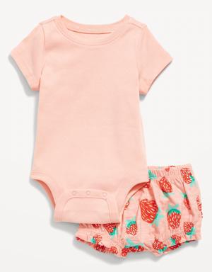 Unisex Bodysuit and Bloomer Shorts Set for Baby pink