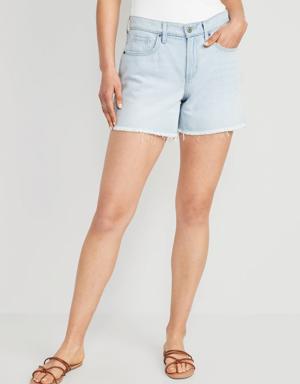 Mid-Rise Baggy Non-Stretch Cut-Off Jean Shorts for Women -- 5-inch inseam blue