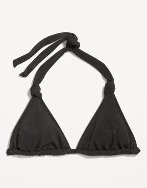 Pucker Triangle Halter Bikini Swim Top for Women black