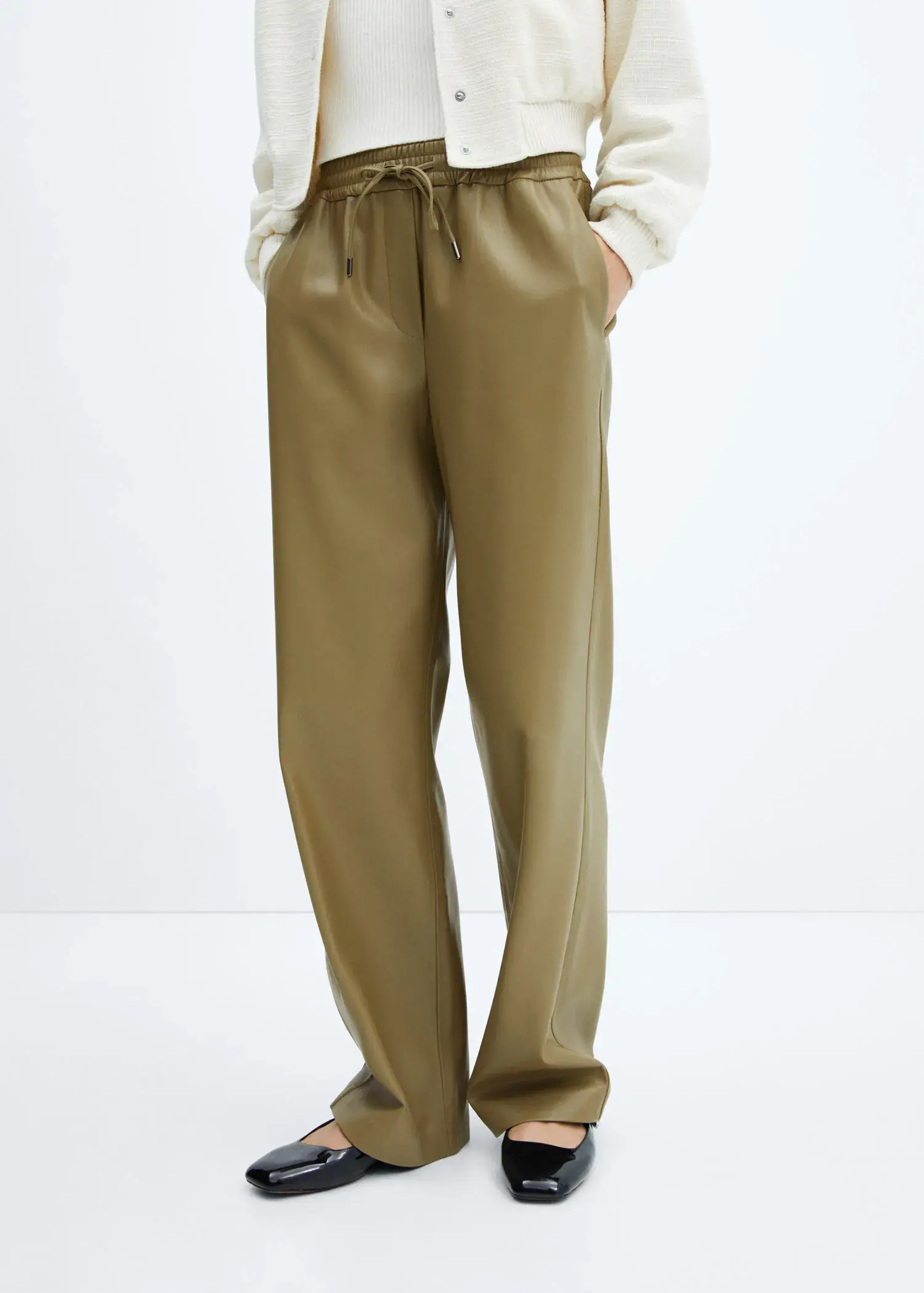 Mango Leather-effect elastic waist trousers. 2