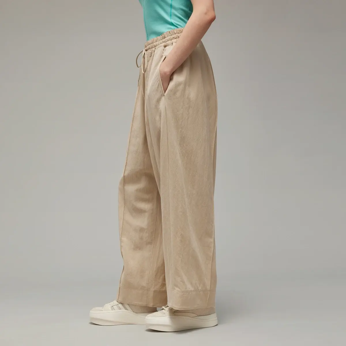 Adidas Y-3 Crinkle Twill Wide Leg Pants. 2