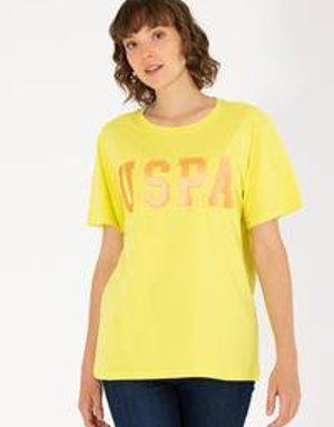 Kadın Neon Sarı Bisiklet Yaka Basic T-Shirt