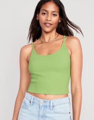 Strappy Rib-Knit Cropped Tank Top for Women green