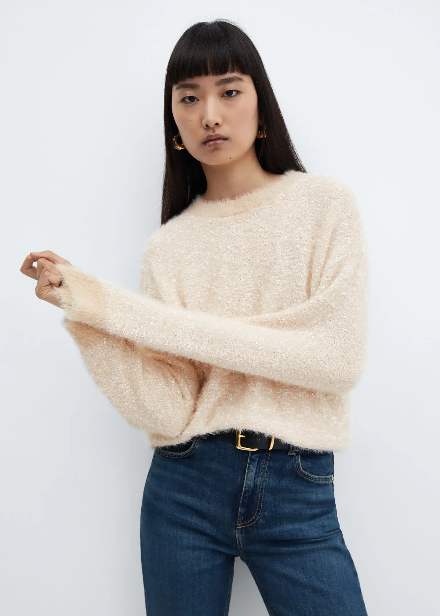 Mango Sweater with fur-effect trim. 2