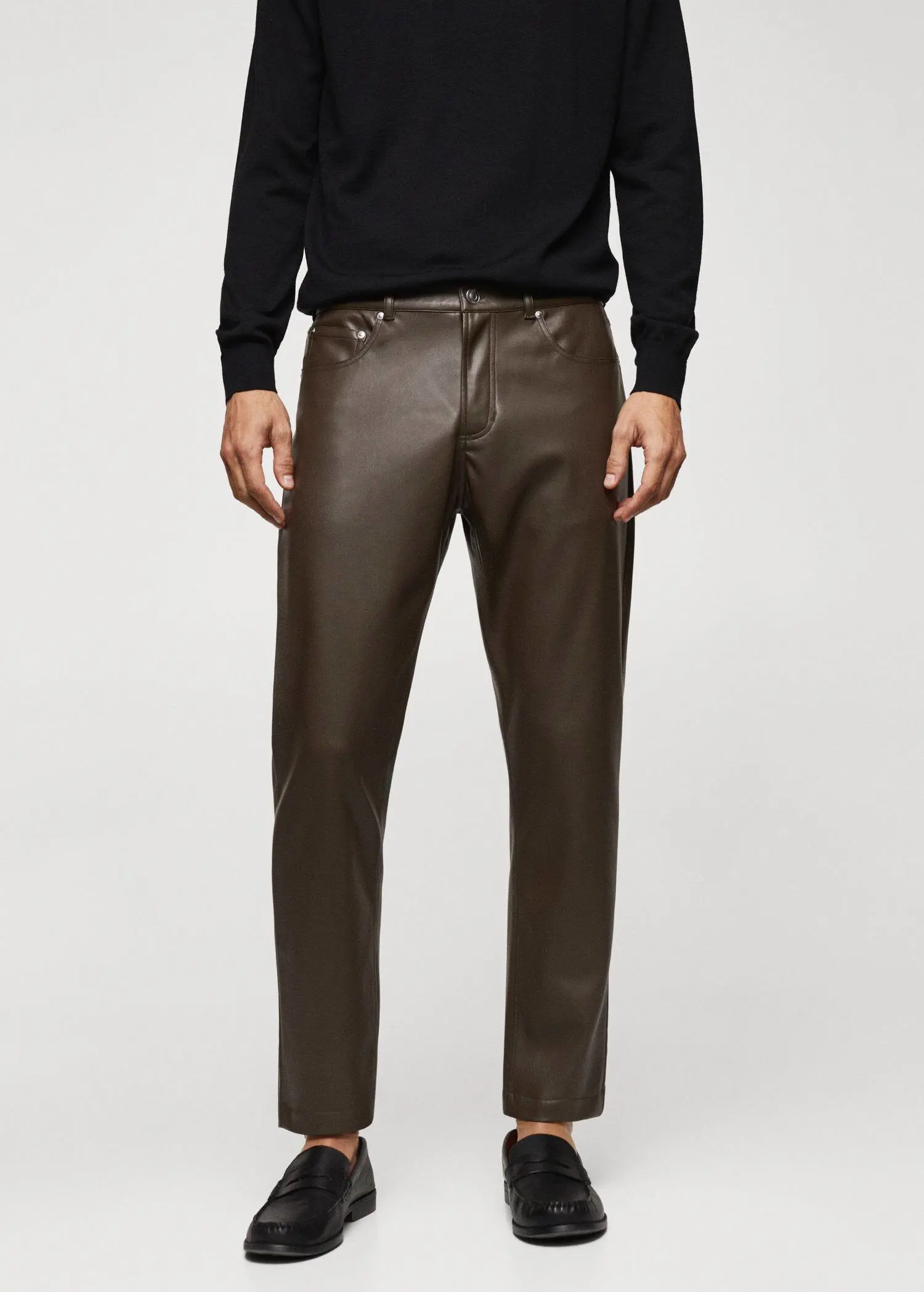 Mango Leather effect slim fit pants. 2