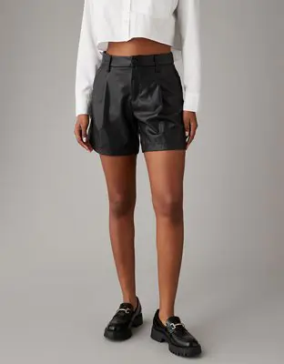 American Eagle High-Waisted Baggy Vegan Leather Trouser Short. 1