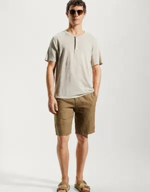 Slim fit linen Bermuda shorts