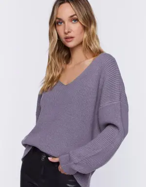 Forever 21 Ribbed Drop Sleeve Sweater Grey
