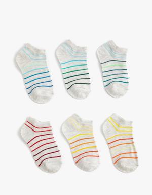 6’lı Çok Renkli Çizgili Pamuk Karışımlı Çorap Seti
