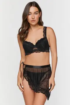 Forever 21 Forever 21 Lace Trim Bra &amp; Panty Lingerie Set Black. 2