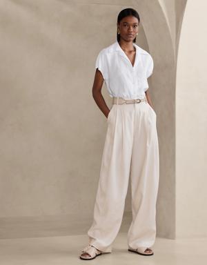 Clara Linen Short-Sleeve Shirt white