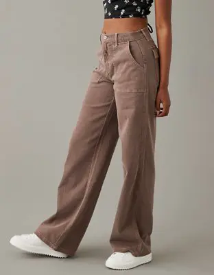 American Eagle Stretch Super High-Waisted Baggy Wide-Leg Pant. 1
