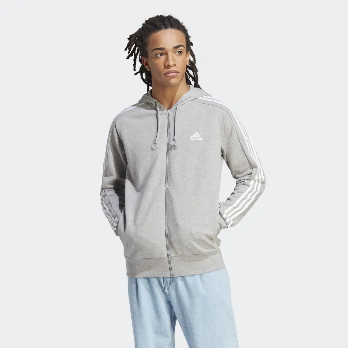 Adidas Felpa con cappuccio Essentials French Terry 3-Stripes Full-Zip. 2