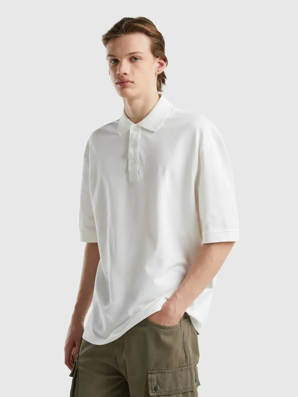 Benetton creamy white polo in organic cotton. 1