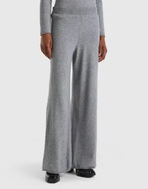 light gray wide leg trousers in cashmere and wool blend