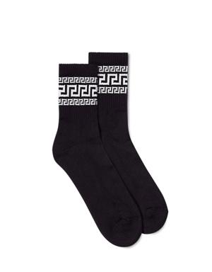Siyah Logolu Çizgi Dokulu Kadın Çorap