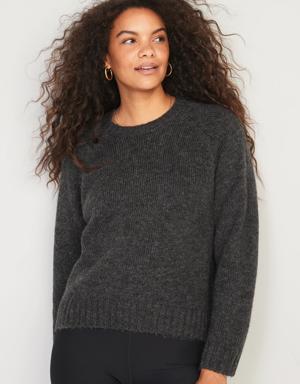 Heathered Cozy Shaker-Stitch Pullover Sweater for Women gray