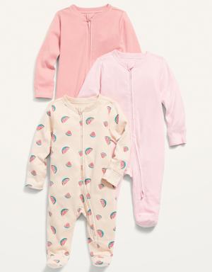 Old Navy Unisex Sleep & Play 2-Way-Zip Footed One-Piece 3-Pack for Baby pink