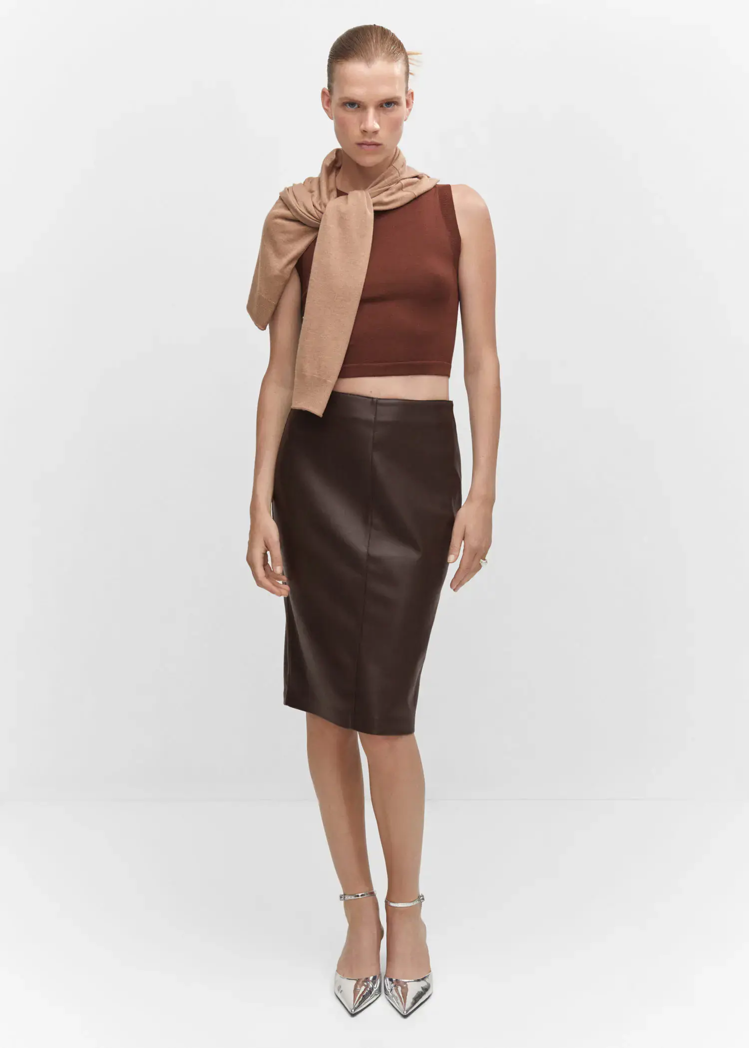 Mango Faux-leather pencil skirt. 1