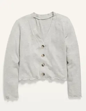 Cropped Slub-Knit Button-Front Cardigan Sweater for Girls gray
