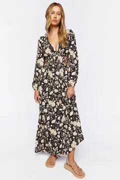 Forever 21 Forever 21 Floral Print Cutout Maxi Dress Black/Multi. 2