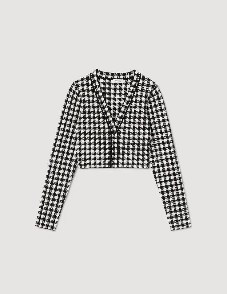 Sandro Cropped gingham knit cardigan. 1