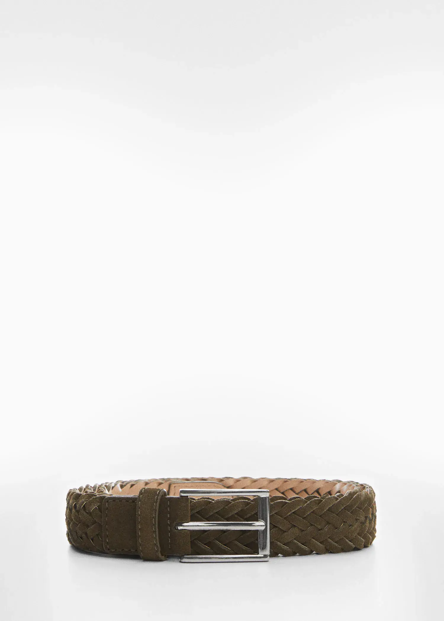 Mango Braided suede belt. a close-up of a belt with a white background. 