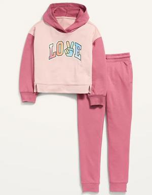 Graphic Pullover Hoodie & Jogger Sweatpants Set for Girls