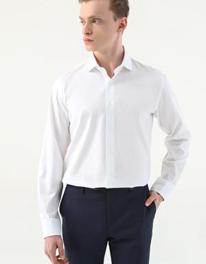 Damat Slim Fit Beyaz Desenli %100 Pamuk Nano Care Gömlek