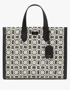 Manhattan Spade Flower Monogram Tweed Large Tote