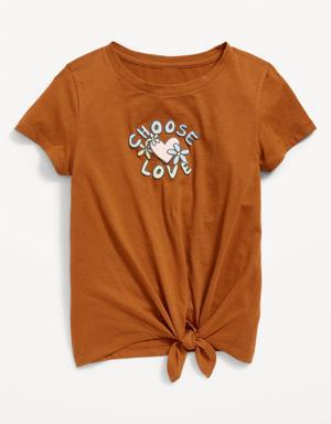Old Navy Short-Sleeve Graphic Front Tie-Knot T-Shirt for Girls multi