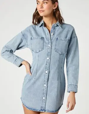 Forever 21 Denim Button Front Mini Dress Medium Denim