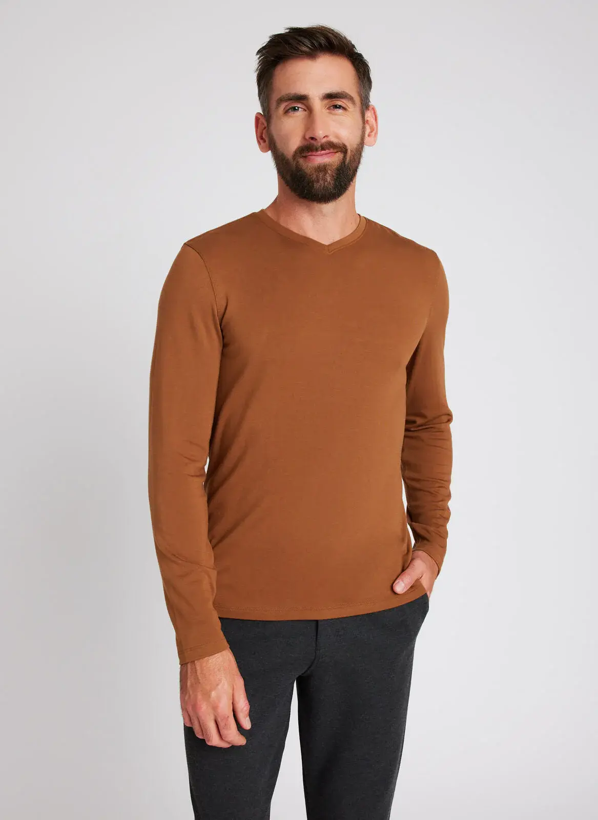 Kit And Ace Upgraded Brushed Long Sleeve V-Neck Tee. 1